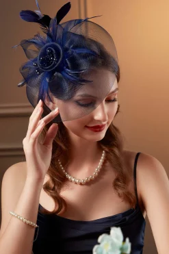 BABEYOND Fascinators<Retro Mesh Feather Beaded Fascinator