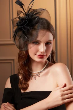 BABEYOND Fascinators<Retro Mesh Feather Beaded Fascinator
