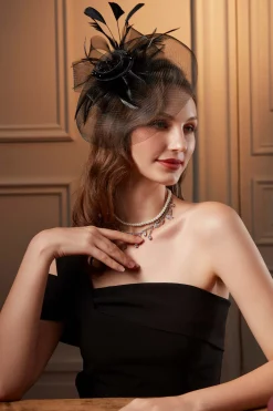 BABEYOND Fascinators<Retro Mesh Feather Beaded Fascinator