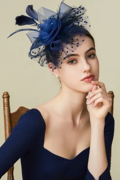 BABEYOND Fascinators<Retro Polka Dot Mesh Feather Fascinator