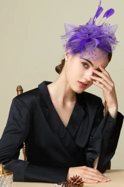 BABEYOND Fascinators<Retro Polka Dot Mesh Feather Fascinator