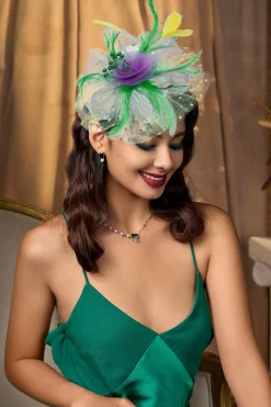 BABEYOND Fascinators<Retro Polka Dot Mesh Feather Fascinator