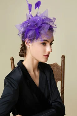 BABEYOND Fascinators<Retro Polka Dot Mesh Feather Fascinator