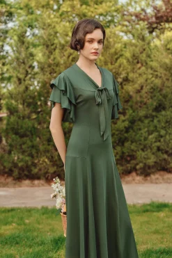 BABEYOND Flapper Dresses | Day Dresses<Retro Tie Neck Midi Ruffle Dress