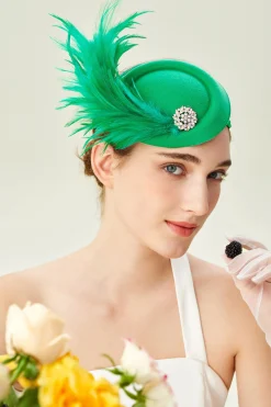 BABEYOND Fascinators<Rhinestone Derby Feather Pillbox Fascinator