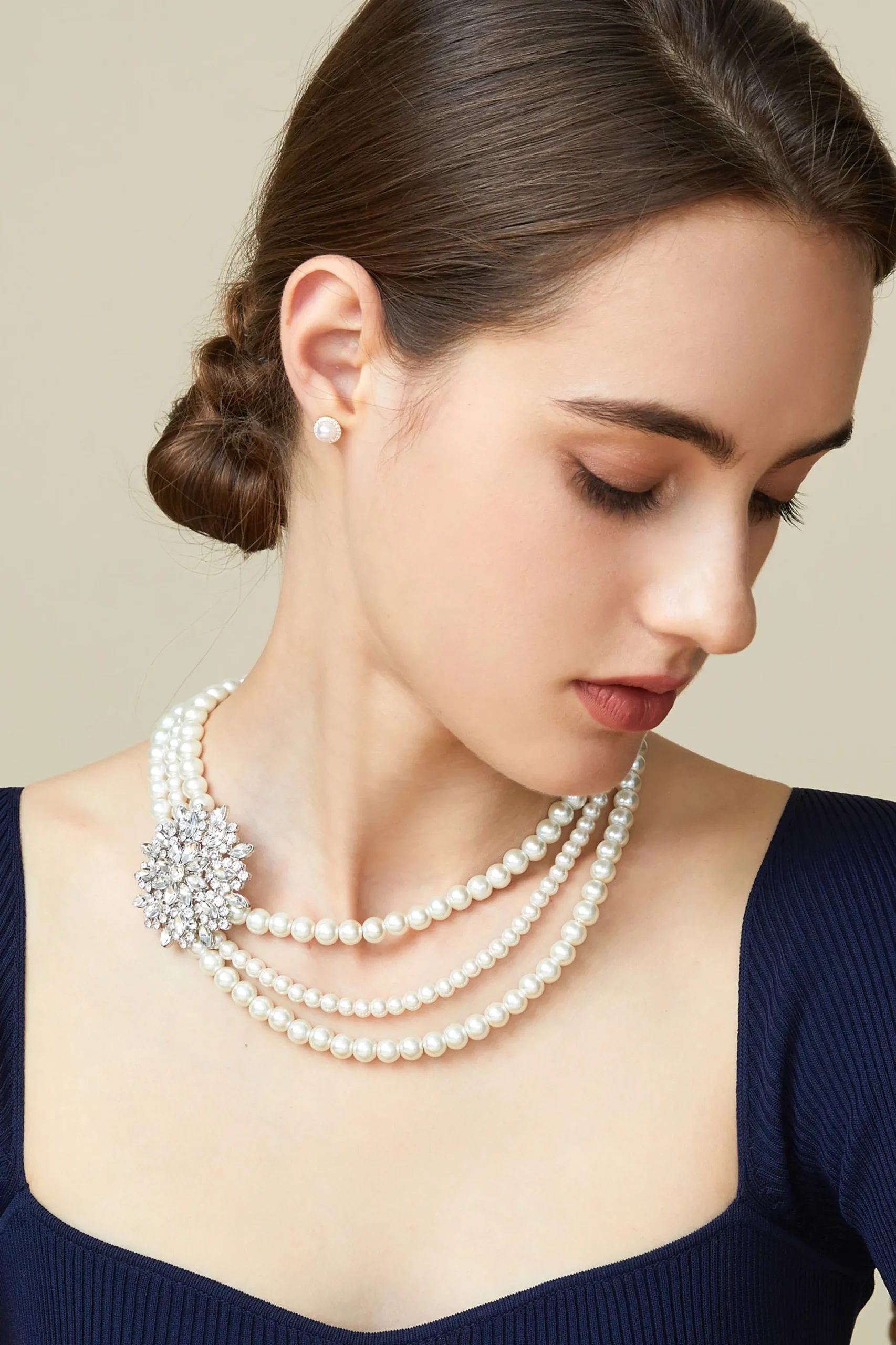 BABEYOND Necklaces | Rhinestone<Rhinestone Floral Multi-layer Pearl Necklace Set