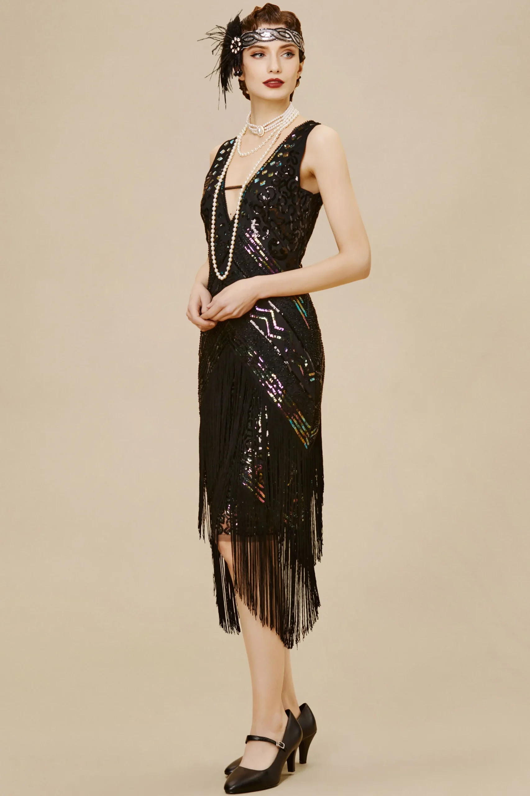 BABEYOND Fringe | Flapper Dresses<Rolling 20s Deep V-Neck Prom Dress