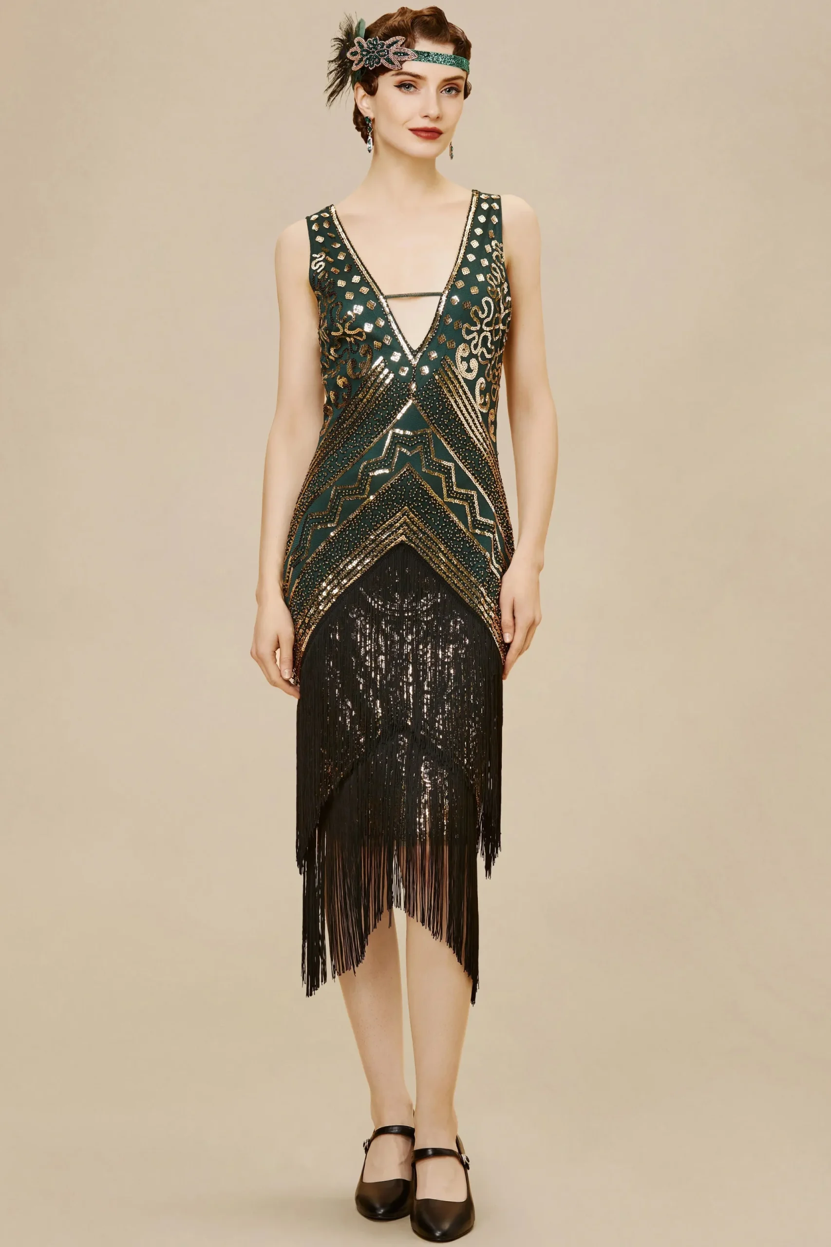 BABEYOND Fringe | Flapper Dresses<Rolling 20s Deep V-Neck Prom Dress