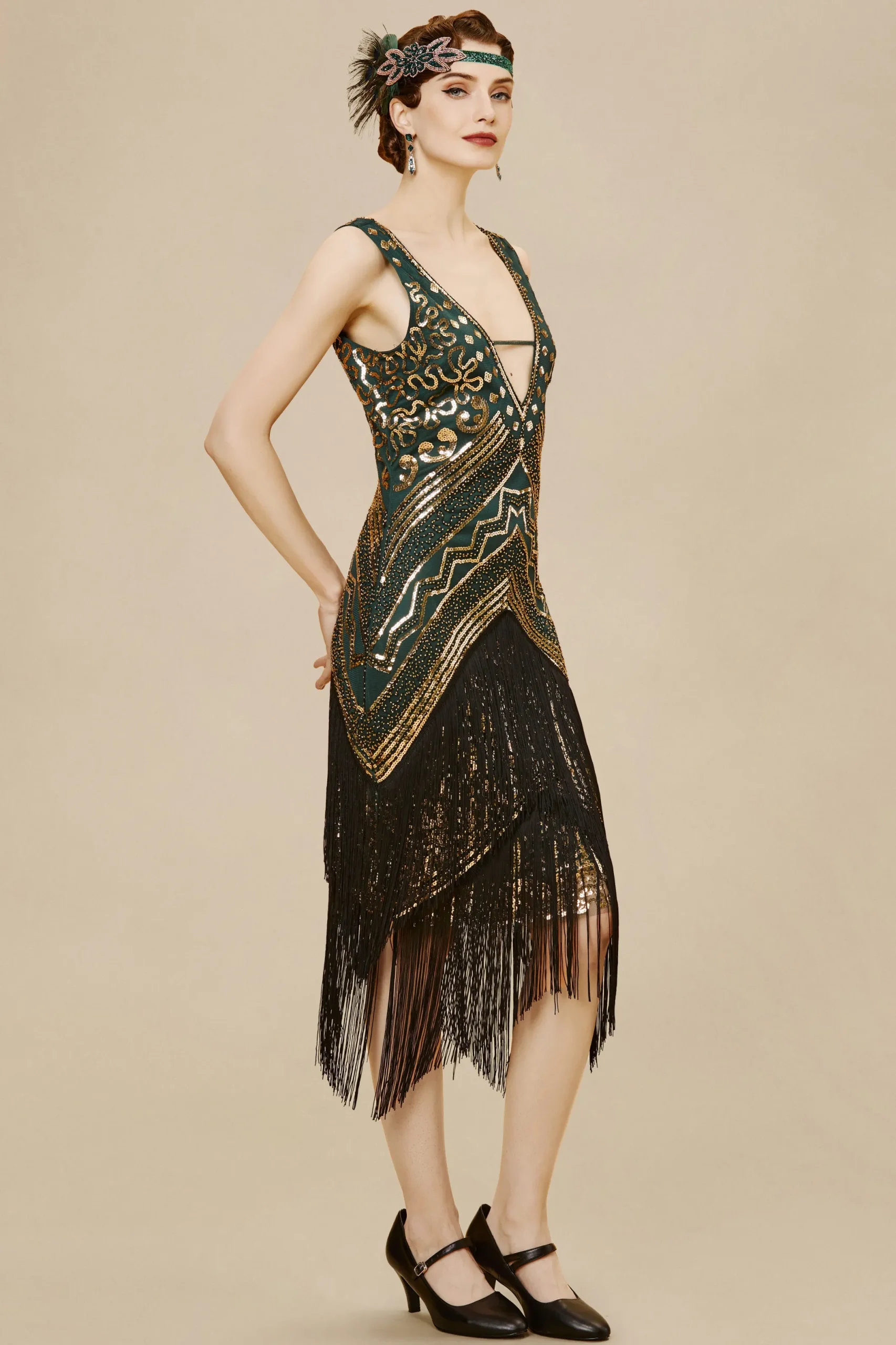BABEYOND Fringe | Flapper Dresses<Rolling 20s Deep V-Neck Prom Dress