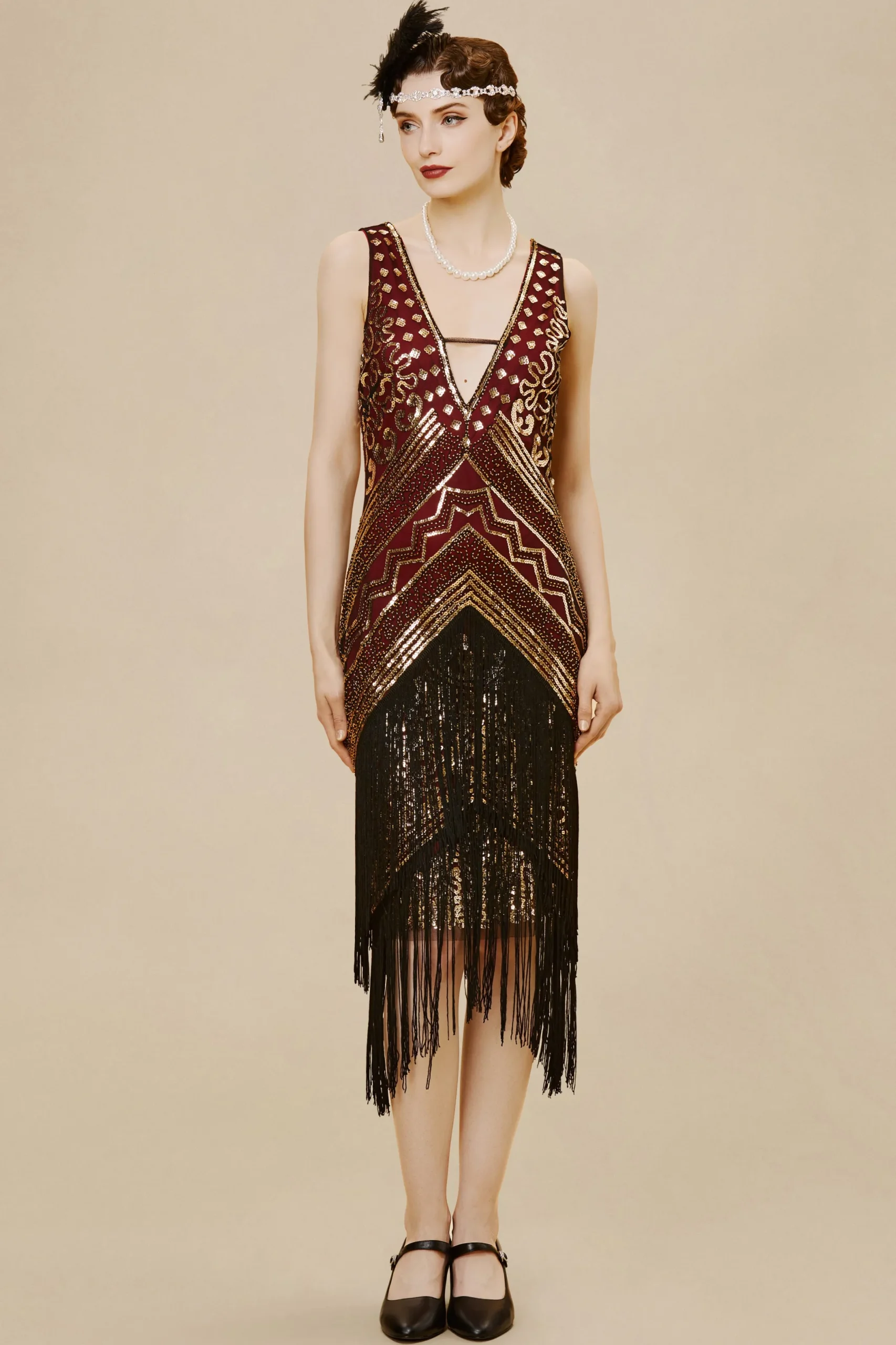 BABEYOND Fringe | Flapper Dresses<Rolling 20s Deep V-Neck Prom Dress