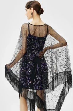 BABEYOND Shawls & Scarves | Vintage<1920s Beaded Fringe Floral Shawl