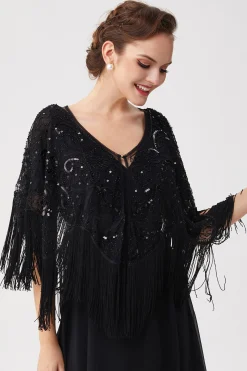 BABEYOND Shawls & Scarves | Vintage<1920s Beaded Sequin Flapper Shawl