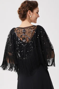 BABEYOND Shawls & Scarves | Vintage<1920s Beaded Sequin Flapper Shawl