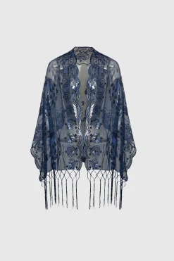 BABEYOND Shawls & Scarves | Vintage<1920s Embroidered Sequin Peacock Shawl