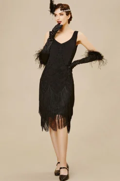 BABEYOND Fringe | Sequin<1920s Embroidery Retro Midi Flapper Dress