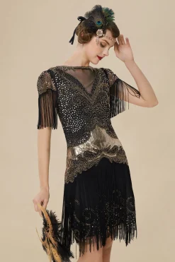 BABEYOND Flapper Dresses | Fringe<1920s Flapper Fringed Sleeves Dress