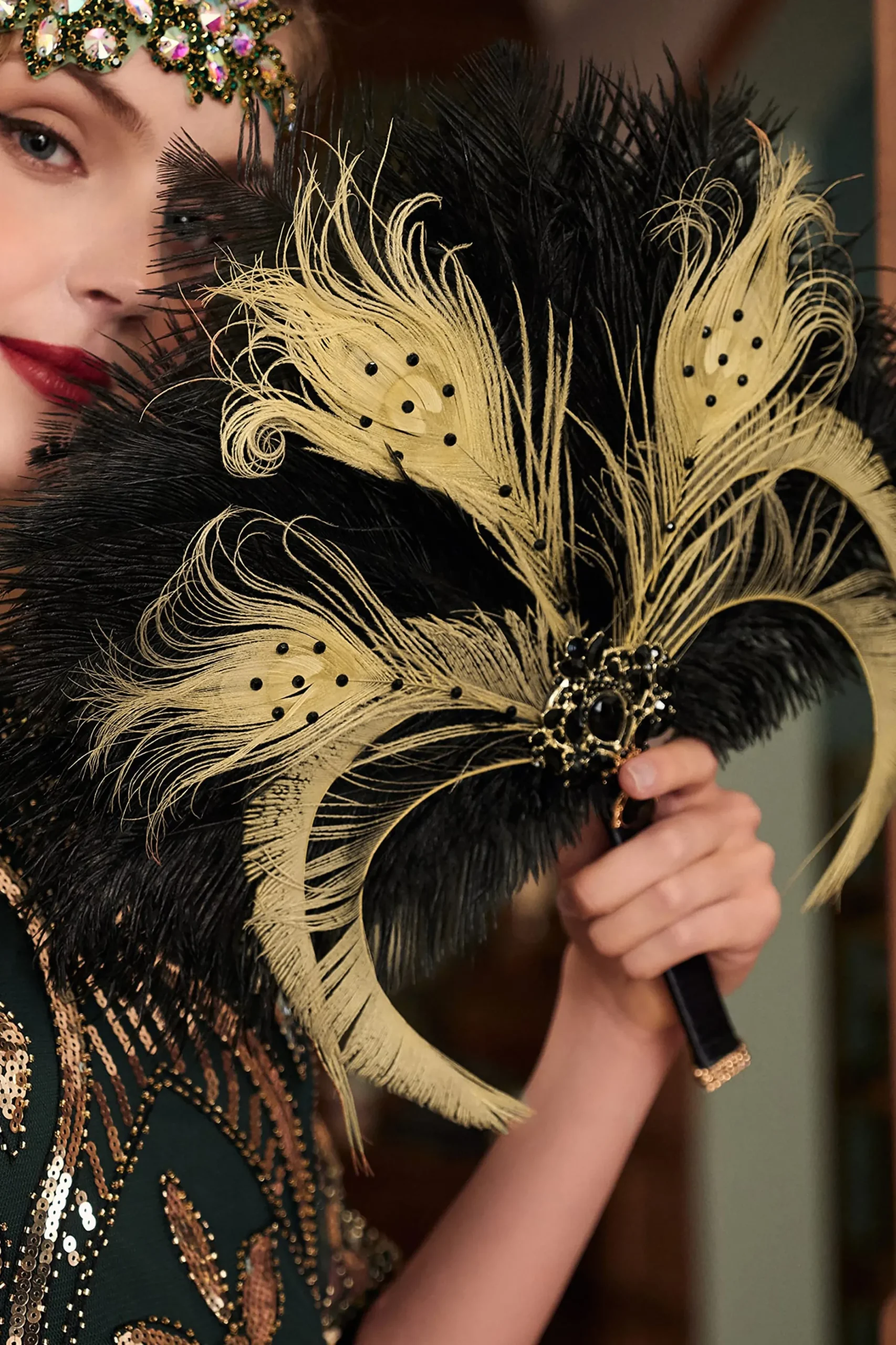 BABEYOND Fans | Vintage<1920s Vintage Rhinestone Feather Fan
