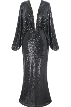 BABEYOND Evening Dresses | Sequin<Scoop Neck Sheer Angel Sleeve Maxi Dress