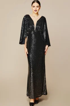 BABEYOND Evening Dresses | Sequin<Scoop Neck Sheer Angel Sleeve Maxi Dress