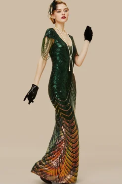 BABEYOND Bead | Ceremony<Sheer Scoop Neck Iridescent Sequin Dress