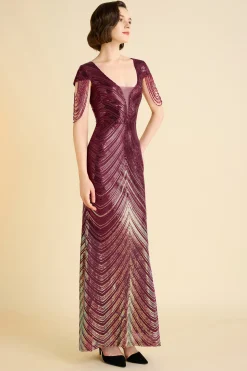 BABEYOND Bead | Ceremony<Sheer Scoop Neck Iridescent Sequin Dress