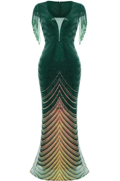 BABEYOND Bead | Ceremony<Sheer Scoop Neck Iridescent Sequin Dress
