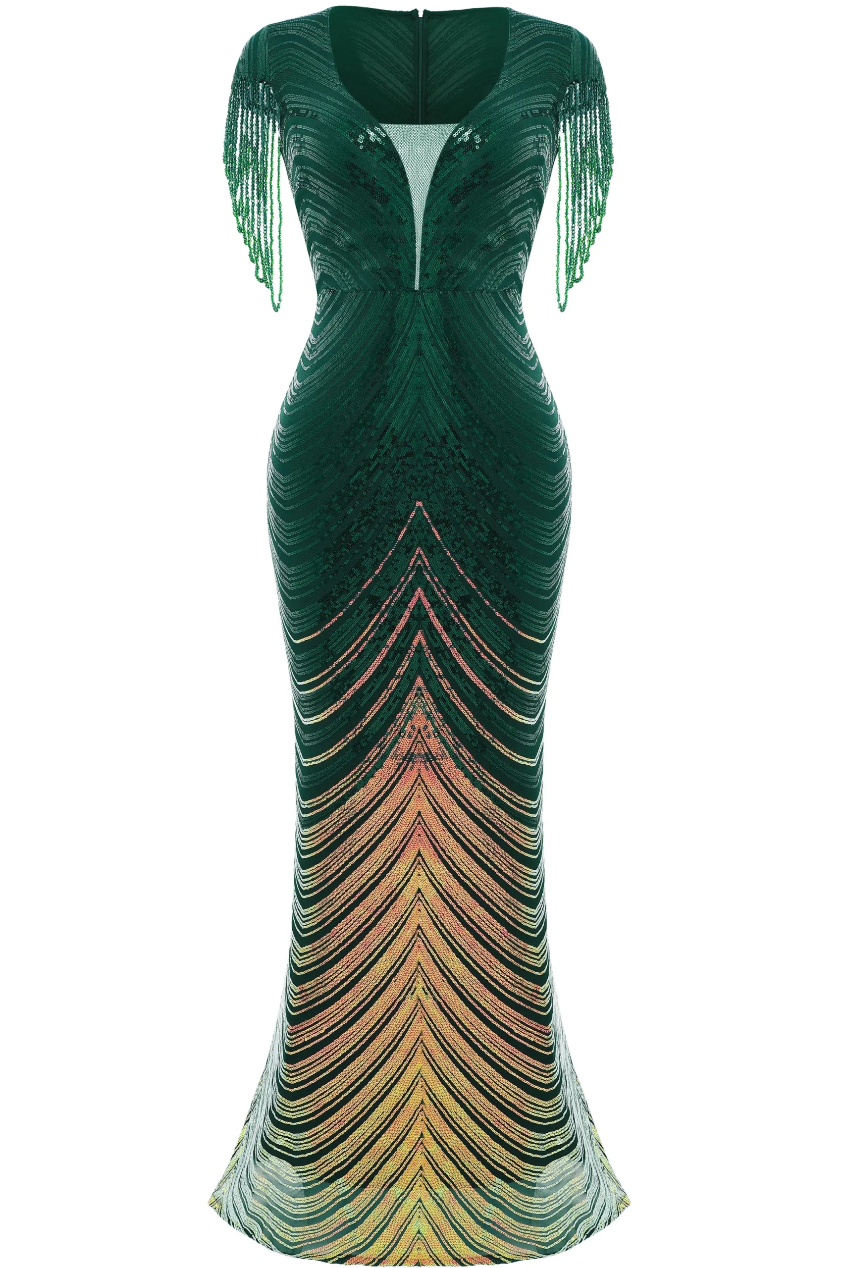 BABEYOND Bead | Ceremony<Sheer Scoop Neck Iridescent Sequin Dress