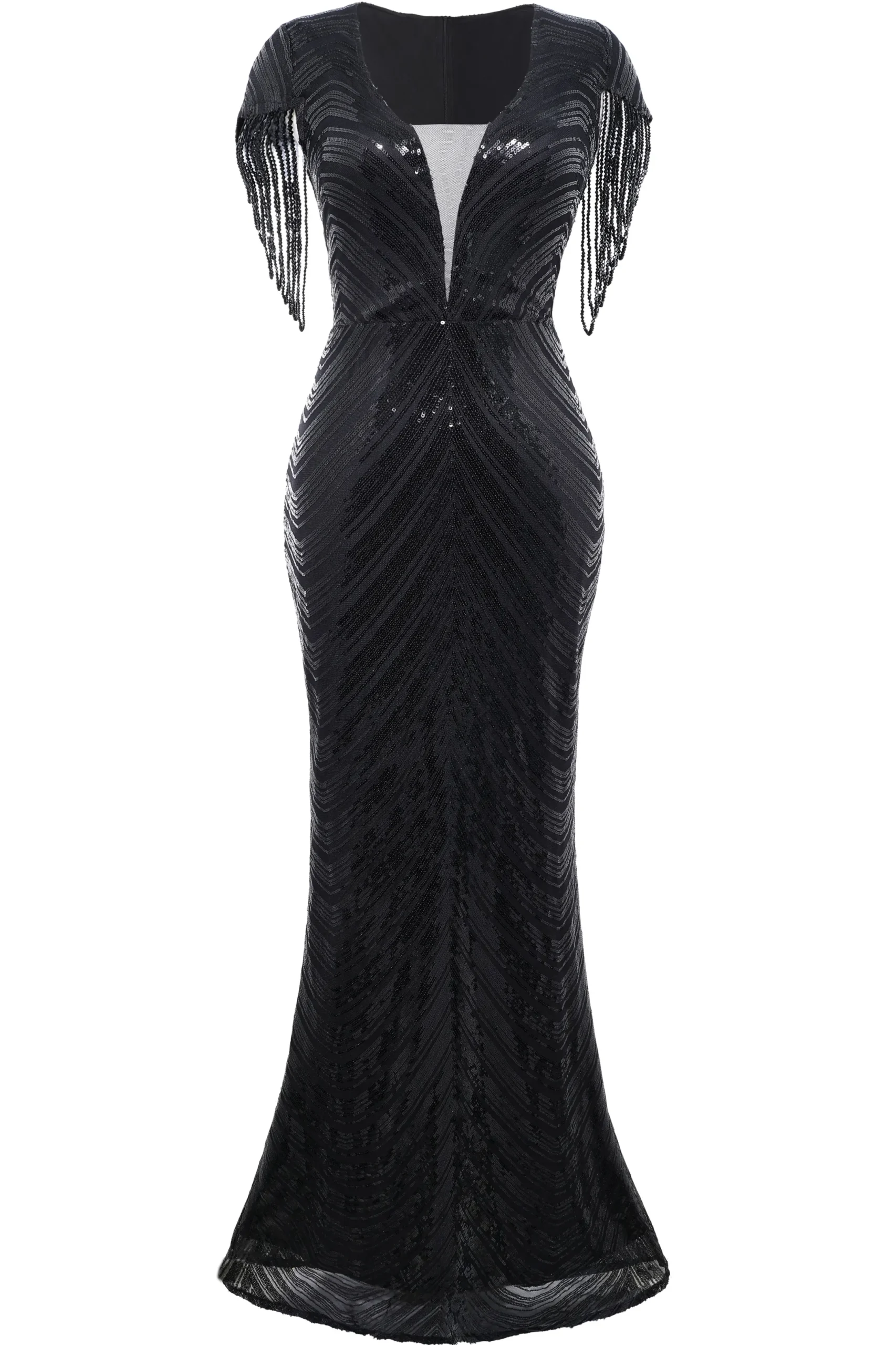 BABEYOND Bead | Ceremony<Sheer Scoop Neck Iridescent Sequin Dress