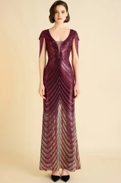 BABEYOND Bead | Ceremony<Sheer Scoop Neck Iridescent Sequin Dress