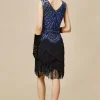 BABEYOND Flapper Dresses | Fringe<Sophisticated V-neck Sequin Fringe Dress