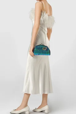 BABEYOND Handbags<Sparkly Beaded Peacock Clutch Purse