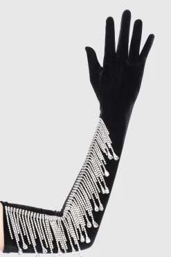 BABEYOND Gloves | Vintage<21.6" Velvet Stretchy Crystal Chain Gloves