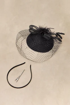 BABEYOND Fascinators<Vintage Bow Knot Pillbox Veil Feather Fascinator