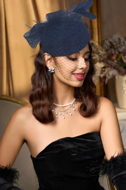 BABEYOND Fascinators<Vintage Bow Knot Pillbox Veil Feather Fascinator