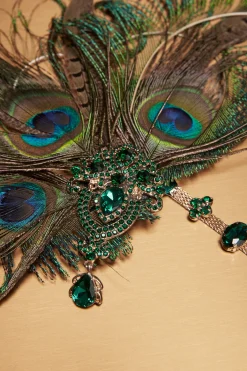 BABEYOND Feather<Vintage Rhinestone Peacock Feather Headpiece