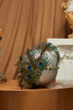 BABEYOND Feather<Vintage Rhinestone Peacock Feather Headpiece