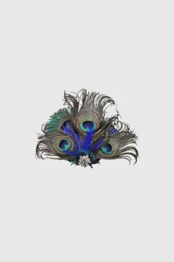 BABEYOND Feather<Vintage Rhinestone Peacock Hair Clip