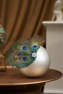 BABEYOND Feather<Vintage Rhinestone Peacock Hair Clip