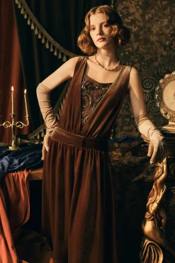 BABEYOND Velvet | Evening Dresses<Vintage Velvet Pleated Waist Belt Evening Gown