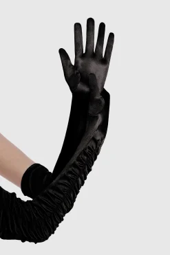 BABEYOND Gloves<20.5" Wave Pleated Satin Stretchy Gloves